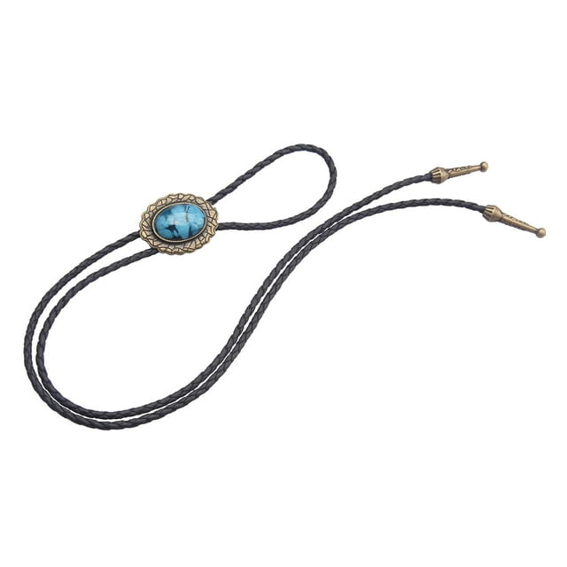 Bolo Tie Western Necklace with PU Leather Rope Western Handmade PU Leather Necktie Cowboy Tie Necklace for Halloween Wedding Cosplay Banquet Bronze Color