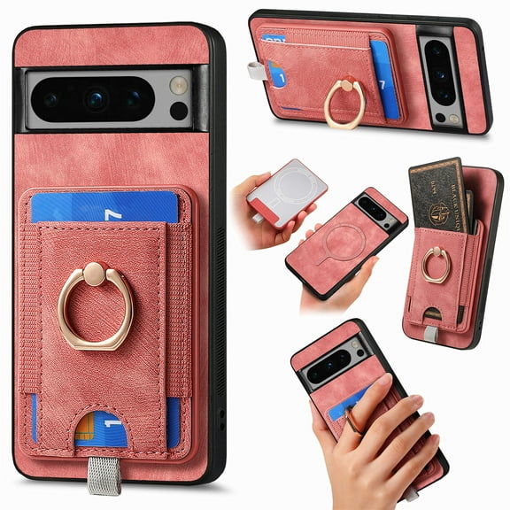 TECH CIRCLE 2 in 1 Detachable Magnetic Wallet Case For Google Pixel 7 Pro,360°Rotation Ring Holder Kickstand PU Leather Card Slots Shockproof Protective Cover for Google Pixel 7 Pro 6.7" 2023,Pink