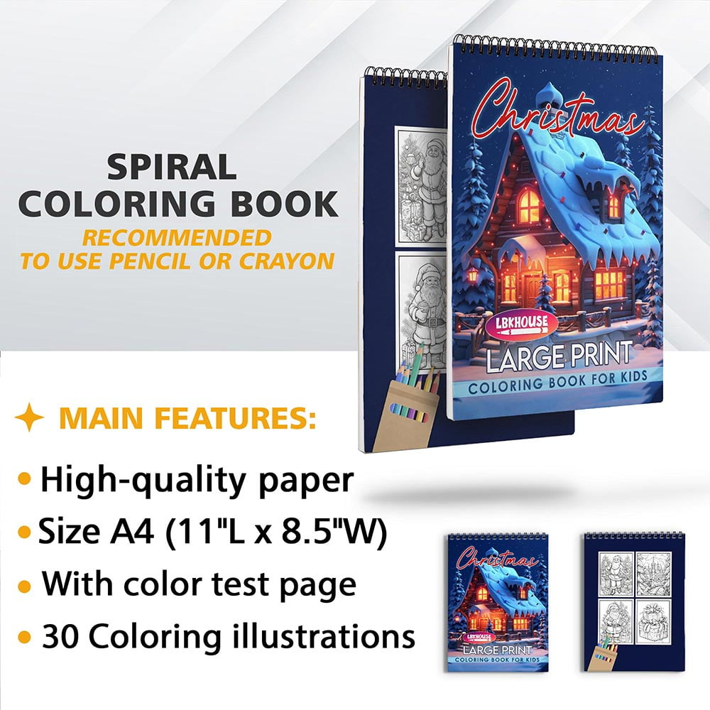 LBKHOUSE Large Print Christmas Coloring Book Spiral Bound for Adults, Premium Cover
