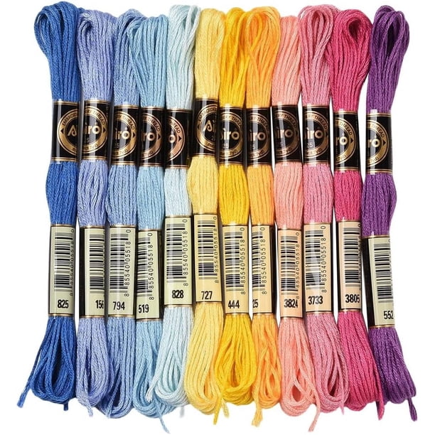 12 madejas de 105 yardas de hilo de bordar matizado, 6 hebras de hilo de bordar de colores para pulseras de la amistad.