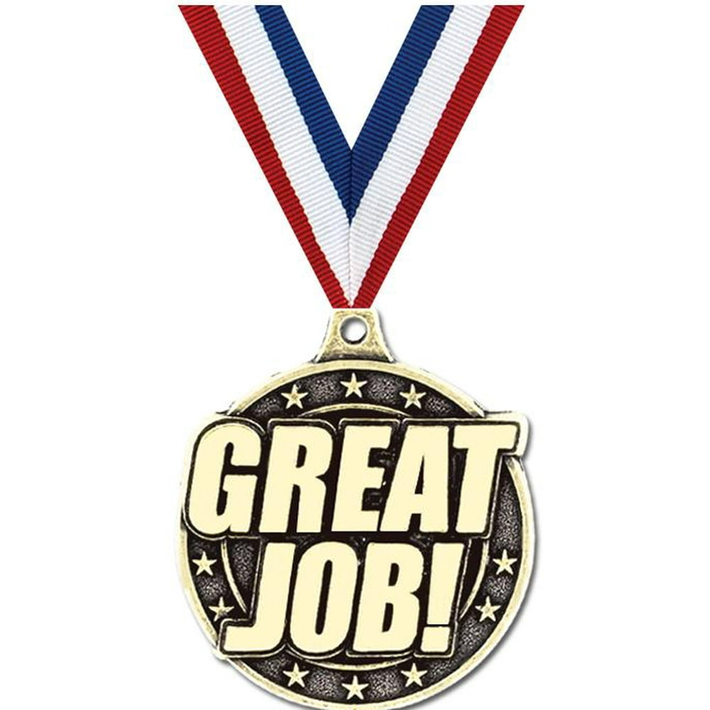 Great Job Medals, 2" Gold Diecast Great Job Medal Award 50 Pack