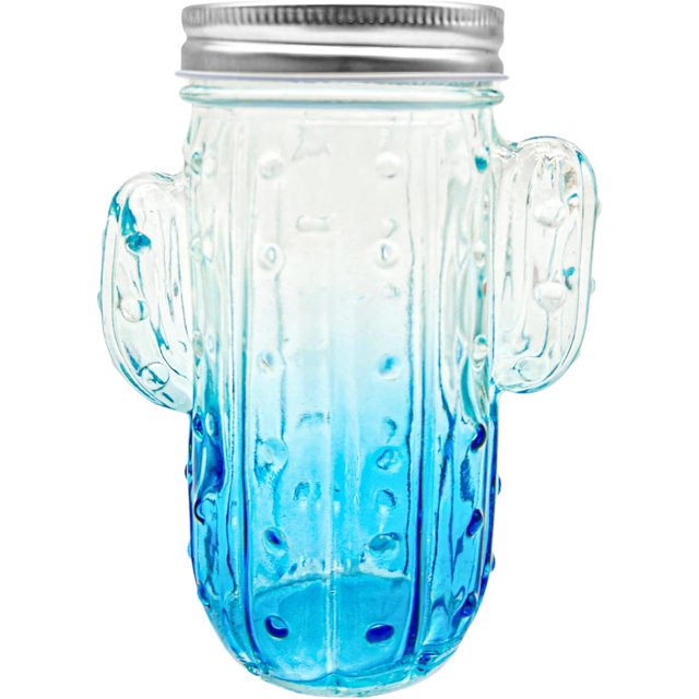 14 oz Colorful Cactus Glass Mason Jar – Mix & Match 6 Vibrant Colors, Large & Durable! (Blue)