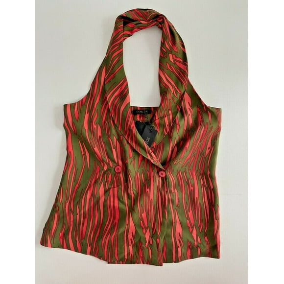 $225 RACHEL ZOE Halter TOP Vest Style POPPY Silk Tank ( 6 )