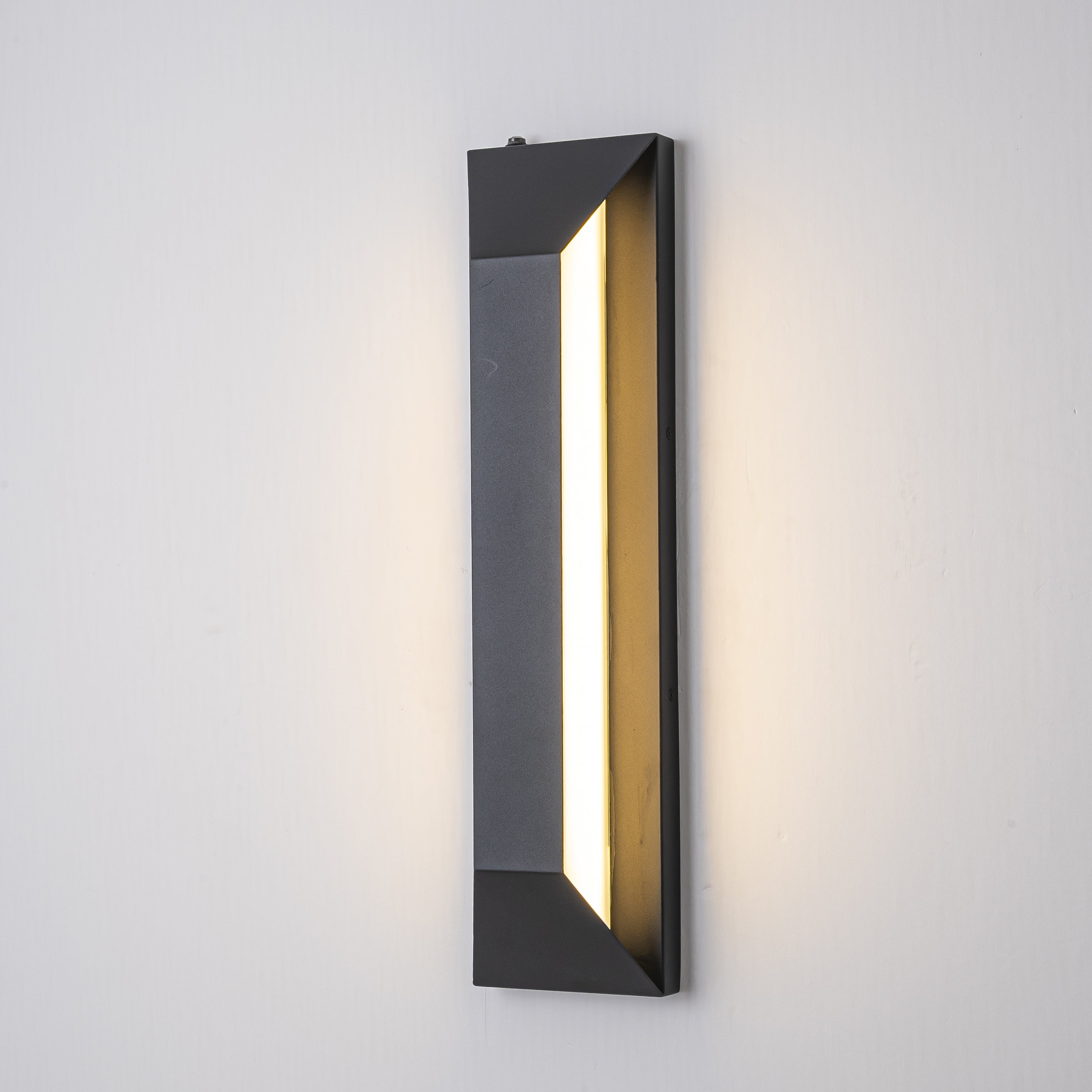 H22" Large Dusk to Dawn Modern Outdoor Wall Light 24W Integrated LED Exterior Wall Sconce with Black Trapezoid Design and Acrylic Shade for Garage Entryway