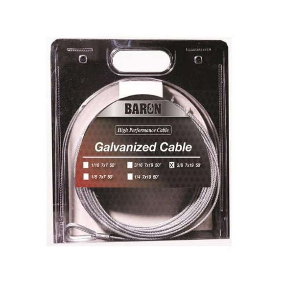 Baron 5037788 0.37 in. x 50 ft. Galvanized Galvanized Steel Aircraft Cable&#44; Gray