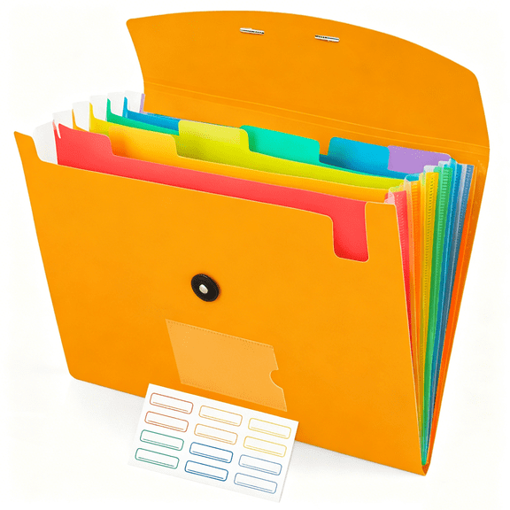Expanding File Folder, 7-Pockets Accordion File Organizer for A4 Letter Size Paper,  Orange