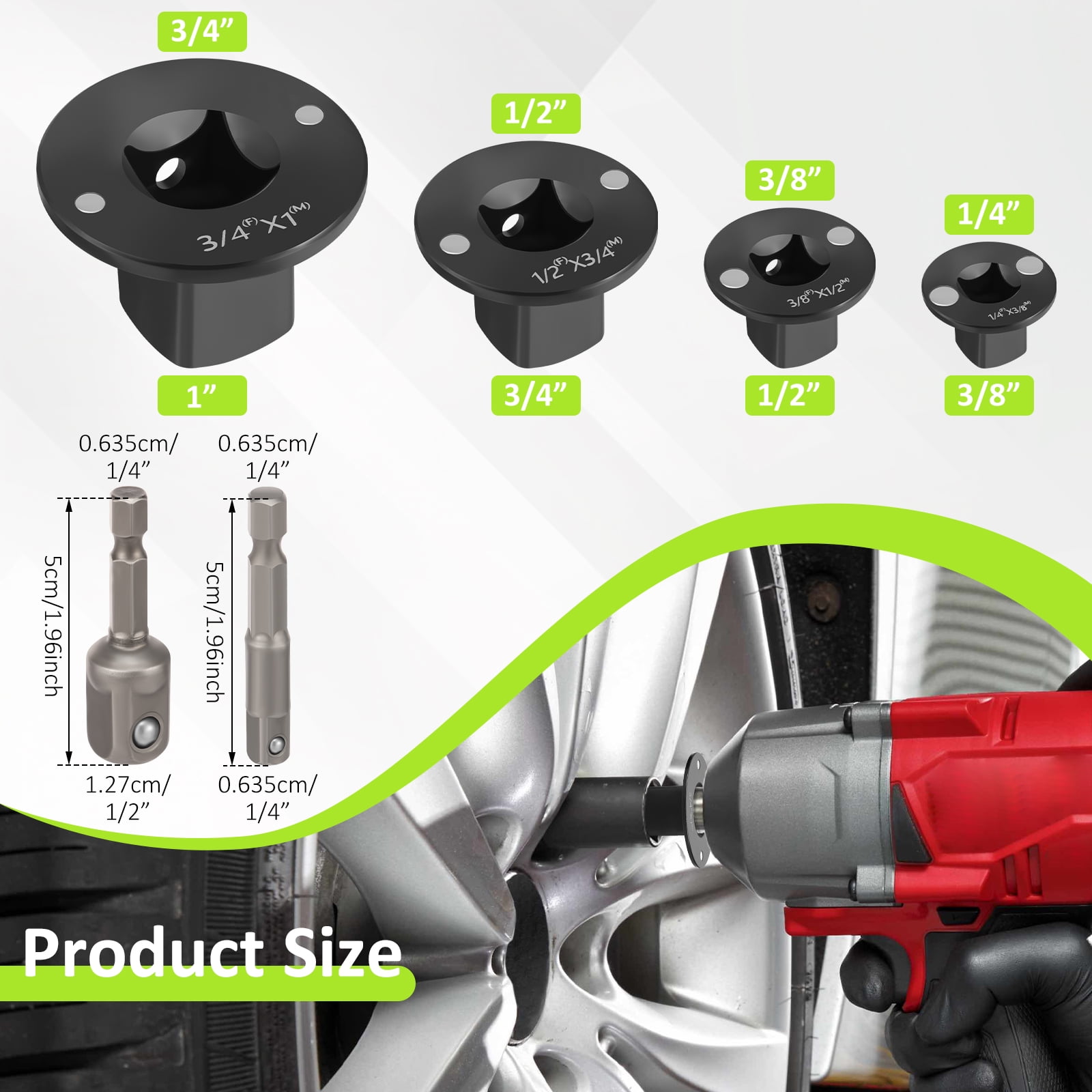 TMWEFUSC 4PCS Low Profile Impact Socket Adapter Set Magnetic Carbon Steel Drive Ratchet Adapter for Tight Spaces, 3/4" to 1", 1/2" to 3/4", 3/8" to 1/2", 1/4" to 3/8"