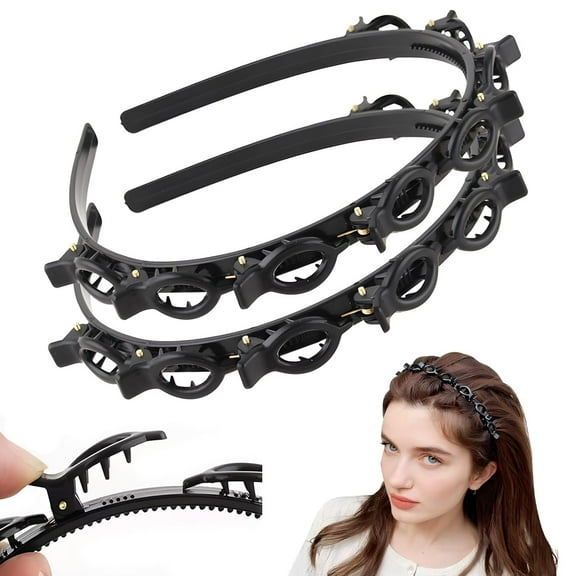 Headband with Clips 2 Pcs Bangs Hairstyle Hairpin Headband, Multi Layer Toothed Braid Tool for Easy DIY Hairstyles, Hair Styling Accessories for Women Girls, Hair Accessories, Hair Band