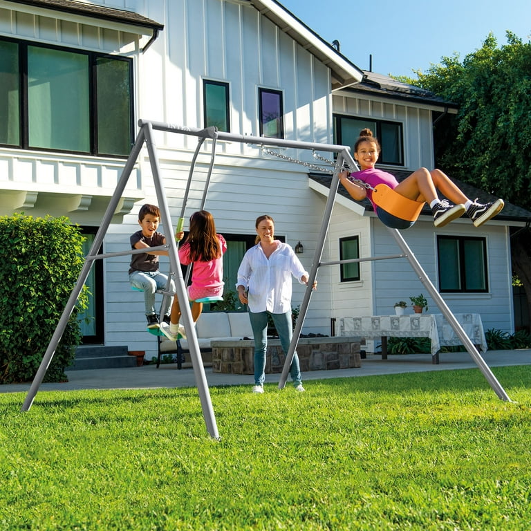 Intex, Two Feature Colored Playground Swing Set, Gray with Trapeze