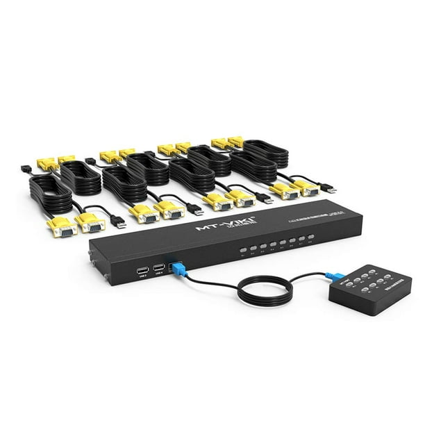 Conmutador KVM MT-VIKI VGA de 8 puertos con 8 cables 2 en 1, 1U, 19 pulgadas, rack