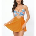 thumbnail image 3 of SWSMCLT Women's High Waisted Swimsuit Beach Short Swimming Padded Swimwear Sexy Ruched Cutout Bathing Suit Orange Medium, 3 of 4