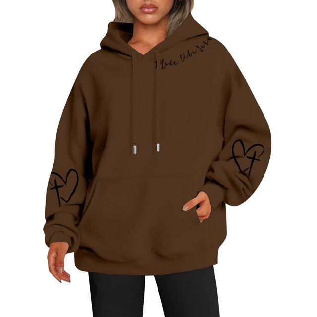 Sweat à Capuche Réversible Imprimé pour Femmes avec Poches Manches Longues Décontracté 100 pour Cent Polyester Vêtements d'Automne pour Adolescentes Petit Sweat à Capuche pour Femmes avec Fermeture Éclair