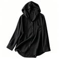 thumbnail image 4 of Textilo Womens Cotton Linen Hoodies Long Sleeve Button Down Hooded Shirts with Pocket Sun Protection Blouse Summer Beach Vacation Casual 2026 Lightweight Tops,Black S, 4 of 5