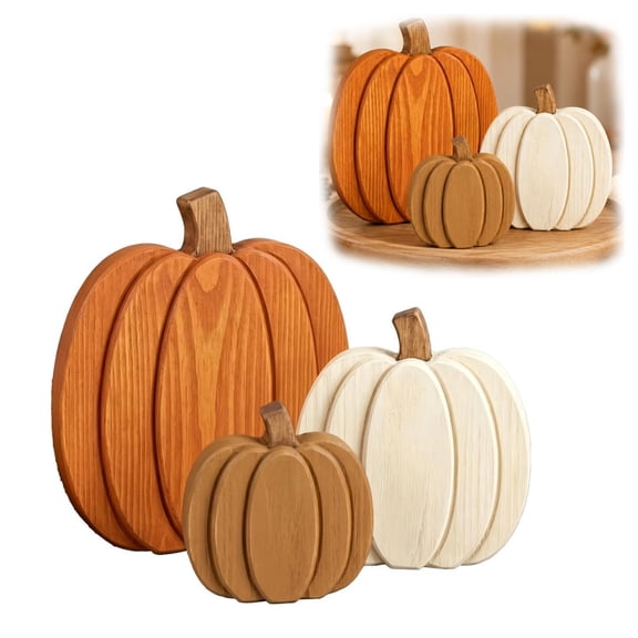 MUTRAIN 3 Pcs Wooden Pumpkin Set, Multicolor Graduated Wood Pumpkins, Rustic Calabazas Decorativas de Otoño, for Harvest Fans, Autumn Shelf Gift