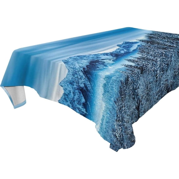 SKYSONIC 60"x60" Square Tablecloth with Snow Winter Forest Nature Prints, Anti-Wrinkle and Smooth Table Cloth for Kitchen/Home/Dinning Wedding Decoration