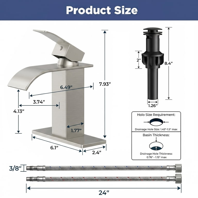 TVOFEK Brushed Nickel Waterfall Bathroom Faucet, Single Handle photo 6