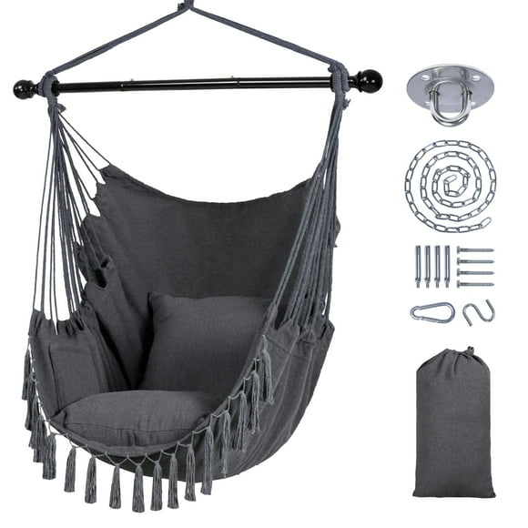 Silla Hamaca Colgante SUNCREAT con Barra de Soporte de Acero Gris Oscuro