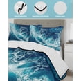 thumbnail image 3 of Full Size Quilt Bedding Set, Blue Waves Reversible Summer Quilt 3 Pieces, Modern Summer Ocean Coastal Nautical Lightweight Bedspreads Coverlets with 2 Pillow Shams for All Seasons, 3 of 5