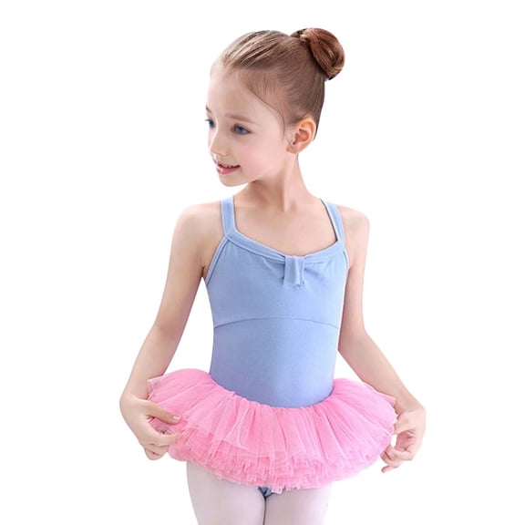 Ticikt Suspenders Glitter Dance Ballet Tutu Leotard Ballerina Outfit for Girls Toddler 95% Cotton for Class Training Stage Performance,Color:Sky Blue