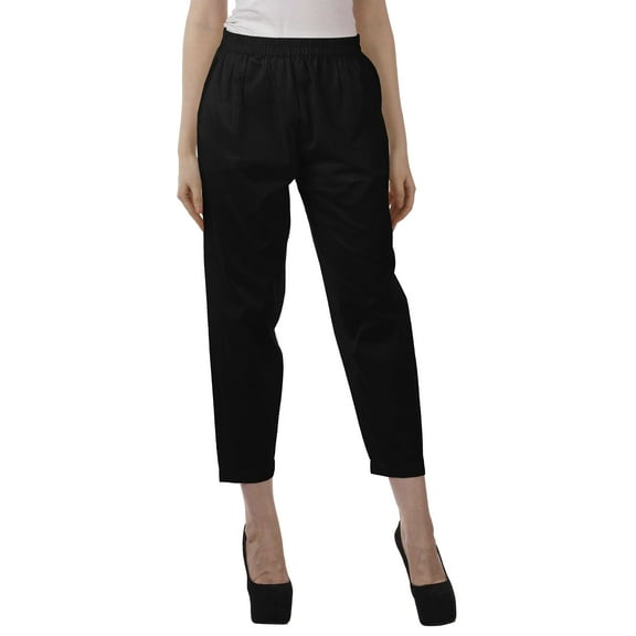 Moomaya Solid Color Elastic Waist Pants Cotton Narrow Fit Straight Women Pants For Kurti