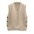 thumbnail image 1 of GDREDA Women's Round Neck Sleeveless Pullover Ribbed Knit Sweater Vest Top Khaki,L, 1 of 3