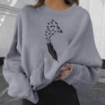 thumbnail image 4 of Tunic Tops for Women Loose Fit Dressy Plus Winter Crew Neck Long Sleeve Rolled Off the Shoulder Feather and Bird Print Leisure Polyester Hoodies Sweatshirts(Grey,XXL), 4 of 4