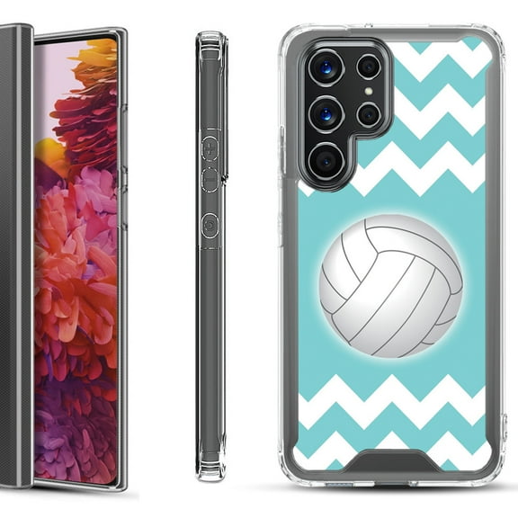 Shockproof Bumper Phone Case for Samsung Galaxy S22 Ultra 5G, by OneToughShield ® - Chevron/Volleyball
