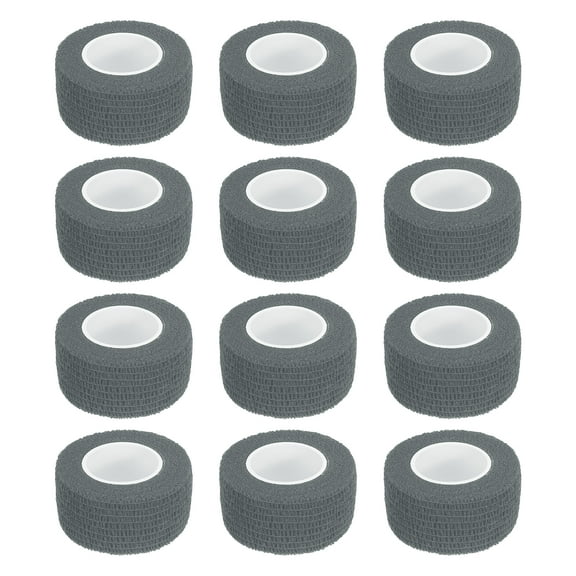 12 Pack Elastic Cohesive Bandage Wrap 1 Inch x 5 Yards Breathable Self Adhesive Athletic Tape Roll Gray