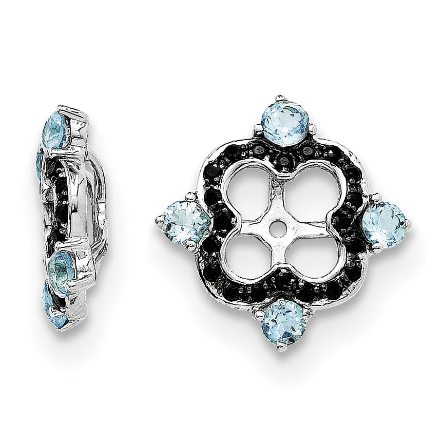 925 Sterling Silver Rhodium-plated Polished & Textured Swiss Blue Topaz & Black Sapphire Earring Jacket 925 Sterling Silver Rhodium-plated Polished & Textured Swiss Blue Topaz & Black Sapphire Earring Jacket