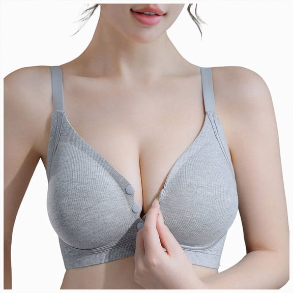 NIEWTR Front Closure Wireless Bras for Women No Underwire Compression Support Adjustable Straps Everyday Comfort Bra(Grey,5XL)