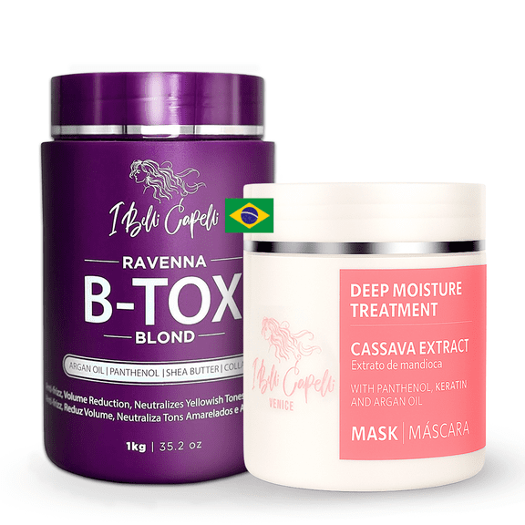Kit I Belli Capelli Ravenna B-tox Blond 1kg/35.02 oz and Venice Mask Mandioca Hydration 500g/17.6 oz