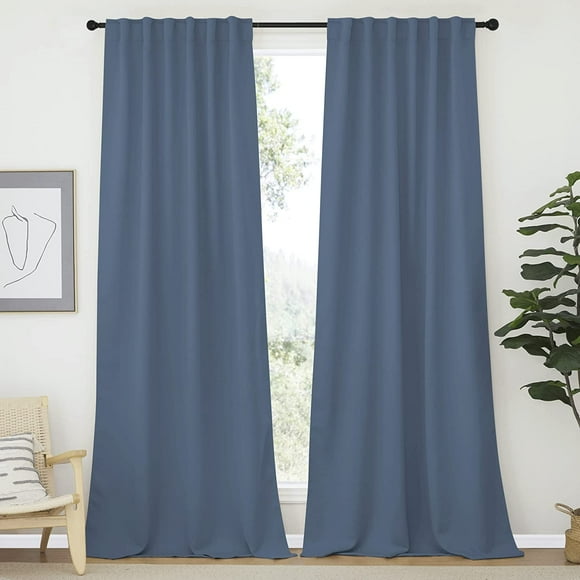 AIR-Blackout Window Treatments for Living Room - Home Decoration Window Covering with Rod Pocket and Back Tab (52" W by 95" L, Stone Blue, 2 Pieces)