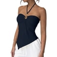 thumbnail image 3 of Babysbule Women's Halter Neck Bustier Tank Top Sleeveless Asymmetric Hem Metal Ring Detail Sexy Blouse for Summer Party Dating Vacation, 3 of 7