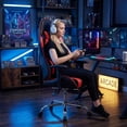 thumbnail image 5 of edx Ergonomic Video Gaming Chair High Back Office Chair with Lumbar Support and Adjustable Armrests Footrest Swivel Racing Chair, Black Red, 5 of 9