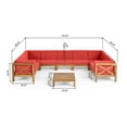 thumbnail image 3 of GDF Studio Isabella Outdoor 9 Seater Acacia Wood Sectional Sofa Set, Teak and Red, 3 of 13