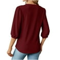 thumbnail image 4 of Meichang Notch V Neck T Shirts Women 3/4 Sleeve Solid Shirts Dressy Casual Loose Fit Tunic Tops Summer Business Work Tees Shirts Basic Blouses Wine XL, 4 of 4
