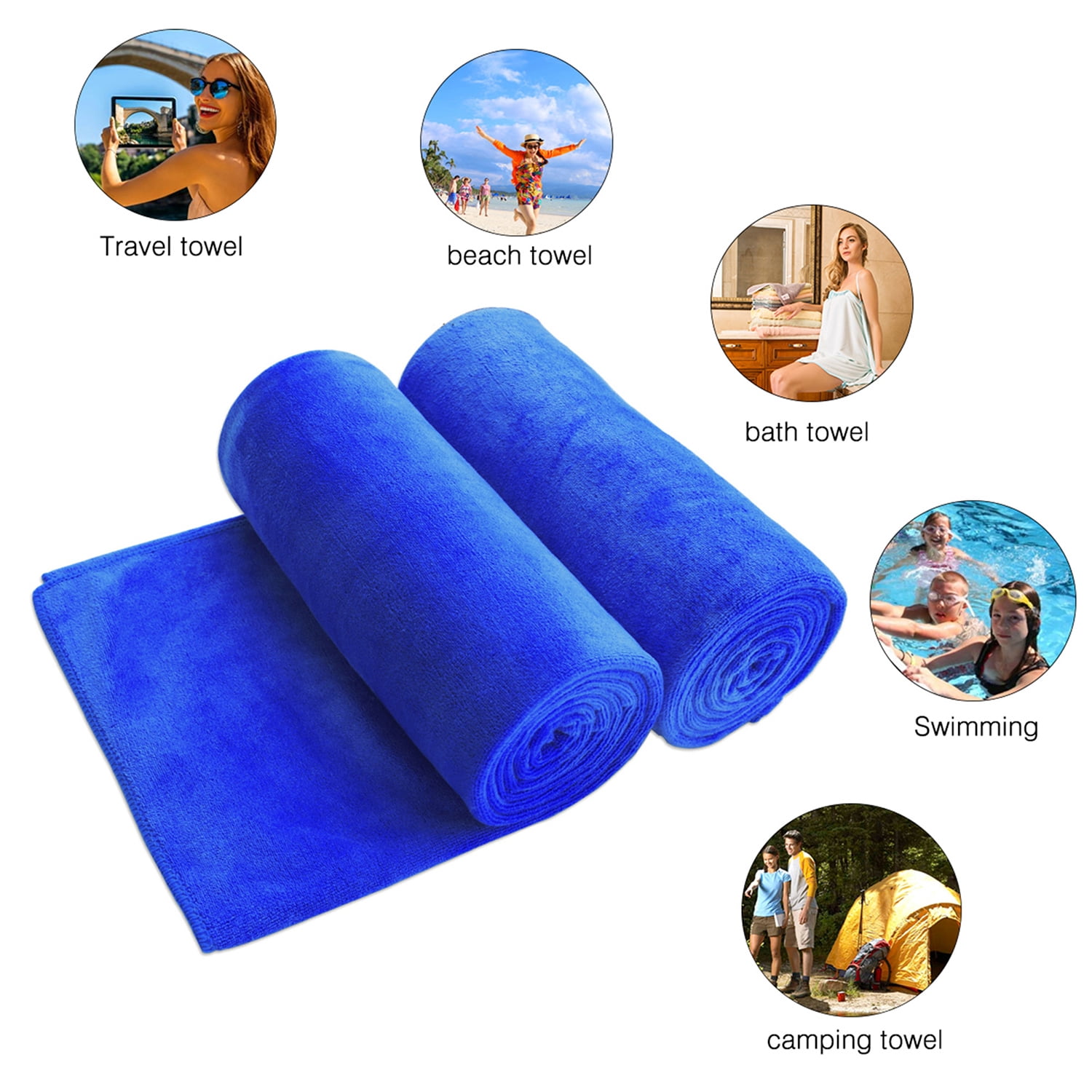 2-Pieces Bath Towel Set For Bathroom,Ultra Absorbent Solid Dark Blue 30"x60"