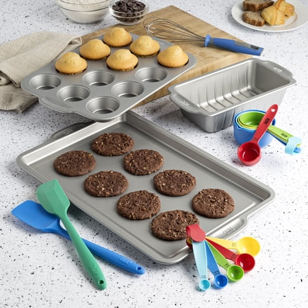 Tasty 16 Piece Non-Stick Baking Set  Blue/Green Spatulas  Blue Whisk