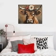 thumbnail image 5 of JRXY Coastal Boho Farmhouse Highland Cow Flower Canvas Wall Art - Rustic Country Landscape Longhorn Animal Painting for Living Room Bedroom Kitchen Decor - Floral Artwork Poster 20x16in, 5 of 6