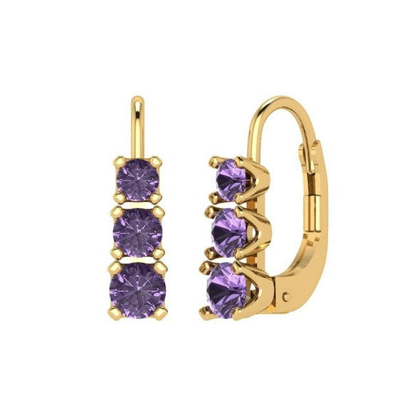 14K Solid Gold Lever Back Stud Earrings for Women | 1.06 cttw Round Cut Simulated Alexandrite | Yellow Gold