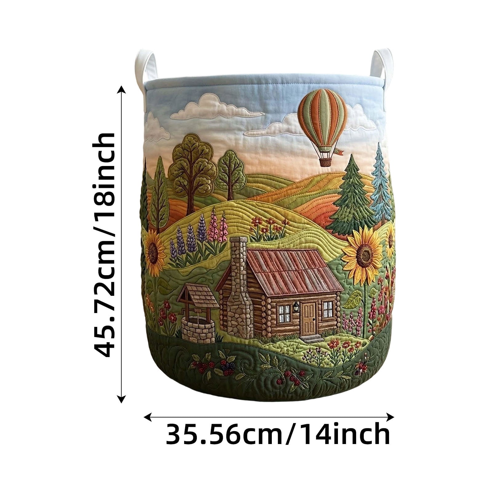 Quilted Laundry Basket with Handles, Boho Floral Quilted Storage Hamper, Large Soft Fabric Laundry Basket for Nursery, Bedroom, Laundry Room, Clothes & Toys (Pattern 02, Large (18"H x 14"W x 14"L))