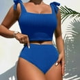 thumbnail image 2 of ANINEO Women Swimwear Solid Color Knit Tight Fitting Backless High Waist 2PCS Swimsuit Comfort Hawaii Summer Tropical Brazilian Beachwear, 2 of 6