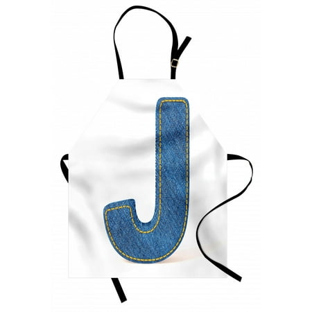 

Letter J Apron Blue Jean Patterned Denim Alphabet Font Design Capitalized J Letter Cloth Style Unisex Kitchen Bib Apron with Adjustable Neck for Cooking Baking Gardening Blue Marigold by Ambesonne