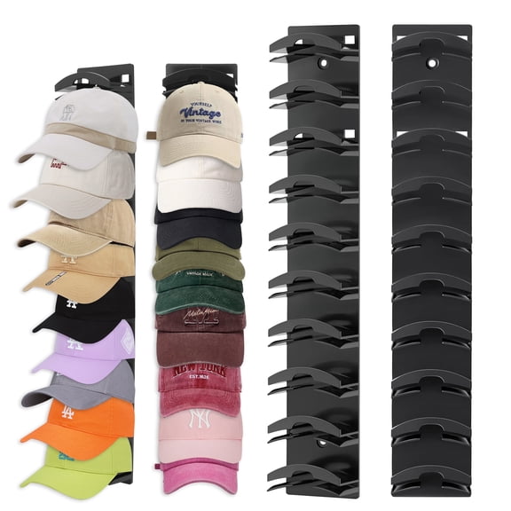 2-Pack Heavy-Duty Hat Rack Organizer, Wall Mount Adhesive & Screws, Space-Saving Closet Door Storage for Baseball Cap Organization
