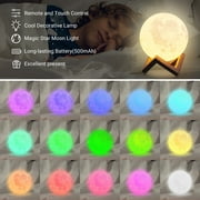 DAYBETTER 4.8Inch Moonlight Night Light for Adults Kids, 16Colors/3D Printing Moon Light Night Lamp for Kids Bedroom Decor