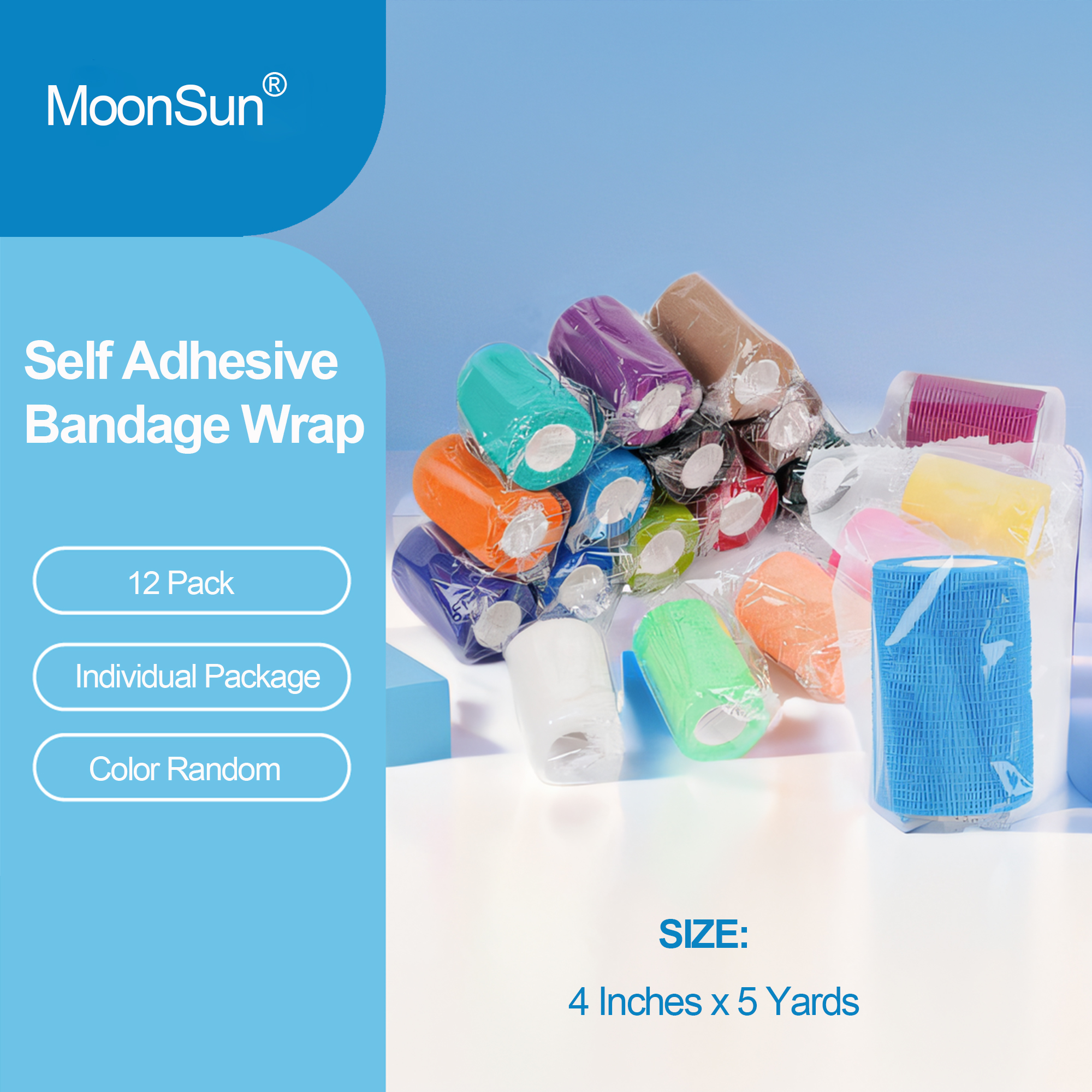 Moonsun Self Adhesive Bandage Wrap 12 Pack 4" x 5 Yards photo 5