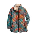thumbnail image 2 of CharmCyan Women’s Quilted Stand Collar Jacket with Front Snap Closure Lightweight Outerwear with Geometric and Shimmer Print Design Saffron L, 2 of 2