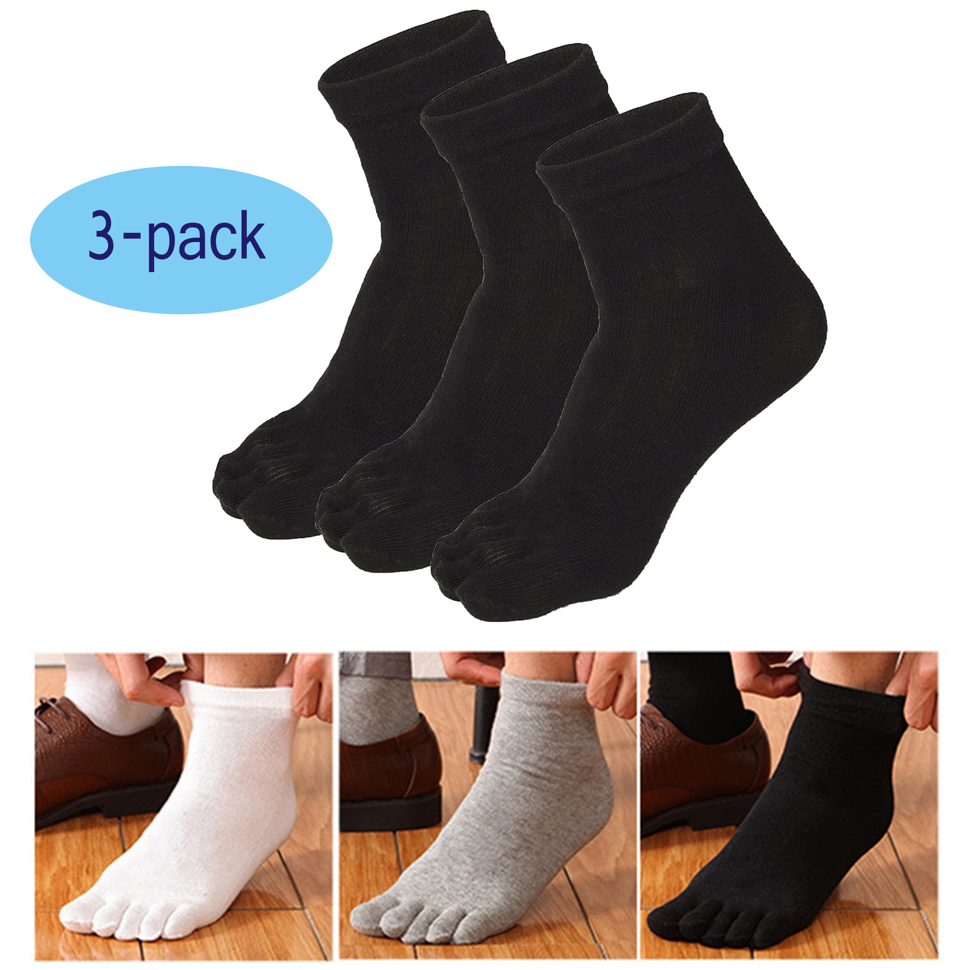 Mens Sport Five Finger Socks,Mens Toe Socks Crew Toe Socks(3-Pack ...