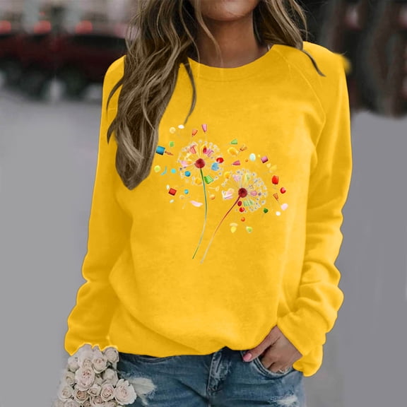SIYUDAN Women Women’S Sweatshirt Sweat Shirts Women Long Sleeve Pullover for Women Yellow Pullover Adult Plain Crewneck Sweatshirt Womens Fall Sweatshirt Women'S Fashion