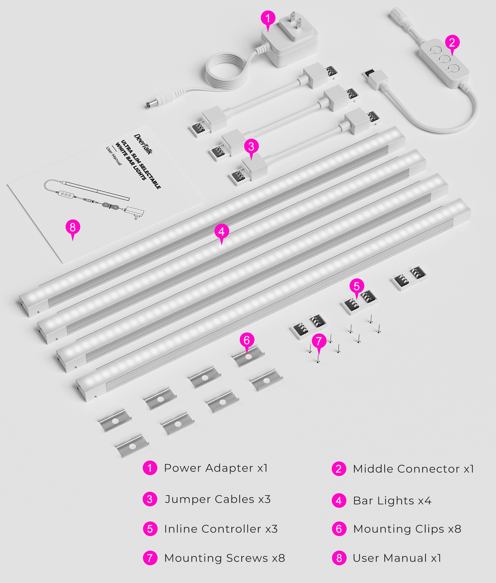 12-Inch Under Cabinet Lighting, Ultra Slim 5CCT Adjustable (2700K-5000K) Hardwired LED Cabinet Lights for Kitchen, Closet, Shelf, 24V Low Voltage, 4 Pack